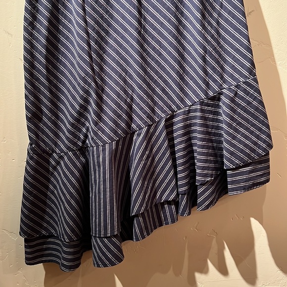 Joie Yenee Navy Blue and White Stripe Asymmetrical Ruffle Skirt - Picture 3 of 4